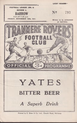 Tranmere Rovers v Barrow Match Programme 1961-11-24